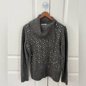 White House Black Market NWT large iron gray cowl neck embellished sweater